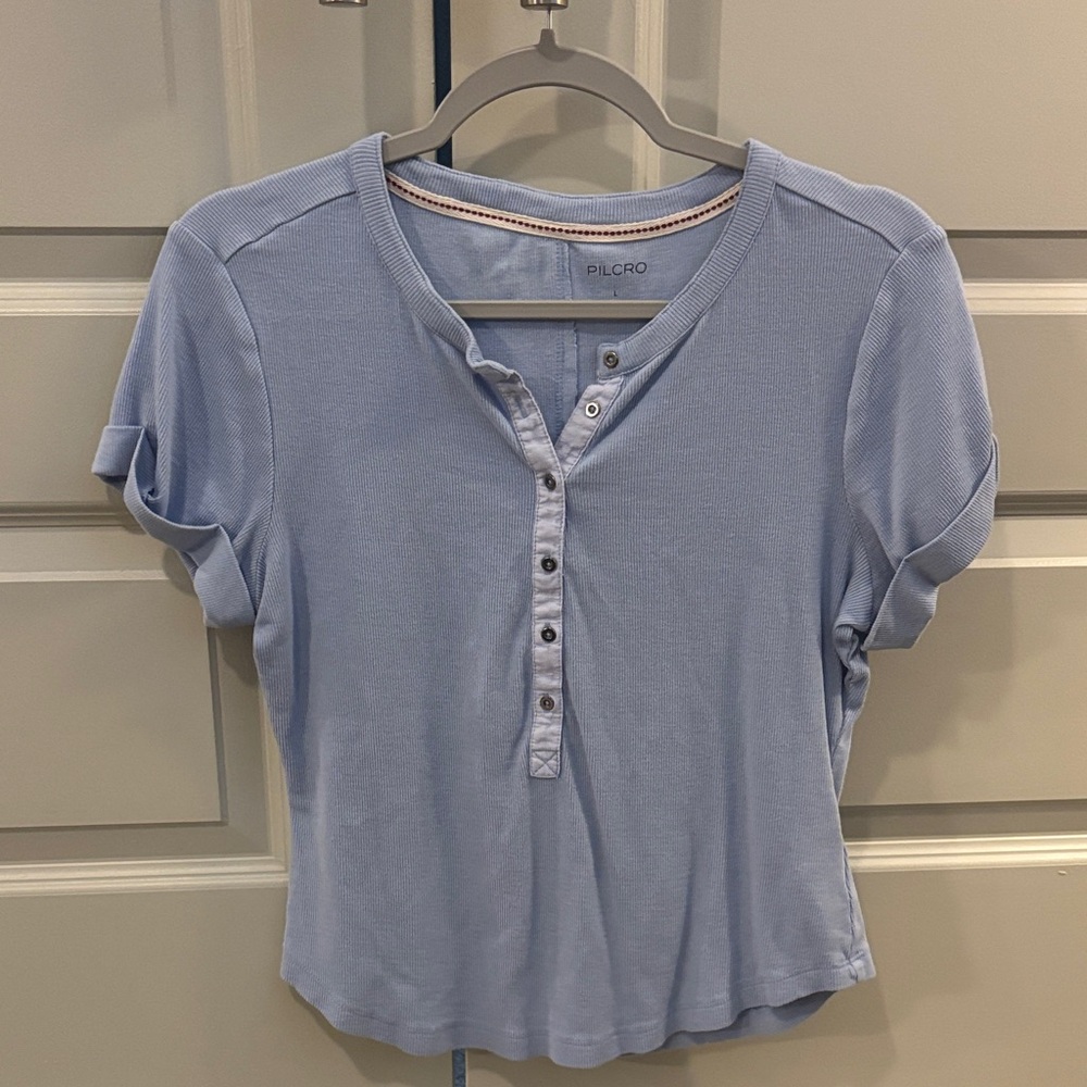 Pilcro Soft Sky Blue Short Sleeve Henley Tee